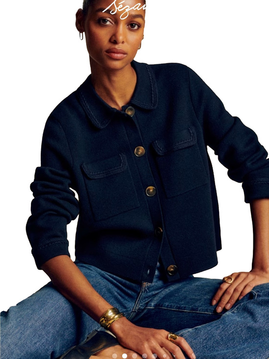 Sezane Sweaters - Sézane 100% Merino Wool Navy Knit Jacket Cardigan Medium